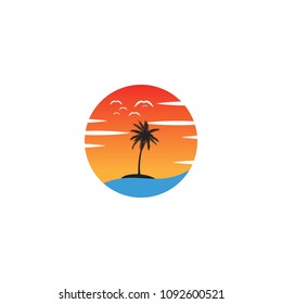 sunset beach palm vector illustration editable