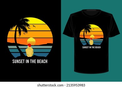 Sunset in the beach retro vintage t shirt design