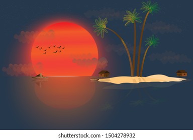 sunset beach romantic landscape vector