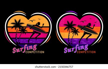 sunset beach running surfing woman silhouette print shirt