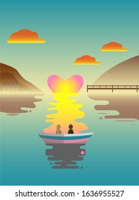 sunset at beach scenery with heart shape of sun