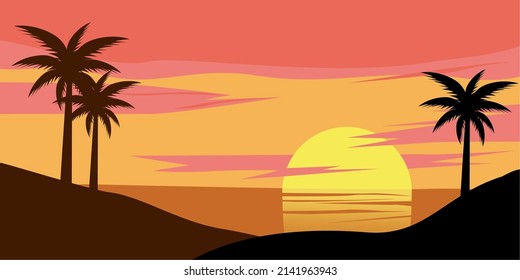 horizonte vectorial de la silueta de la playa del atardecer