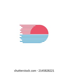sunset beach stripes silhouette linear geometric logo vector
