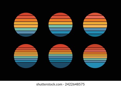 Sunset beach summer circle vintage retro