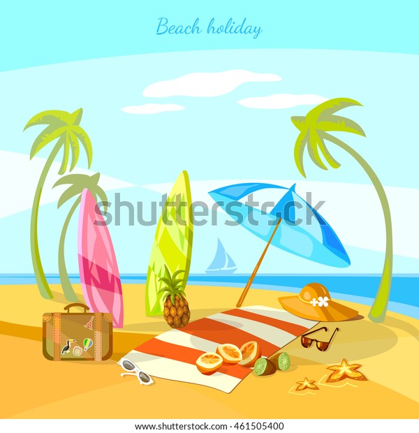 Sunset Beach Summer Holiday Scene Tropical Stock Vector (Royalty Free ...