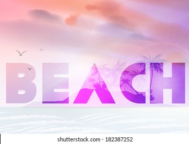 Sunset Beach Summer Party Type Design - Vector Illustration