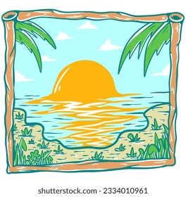 Sunset beach summer vacation illustration vector