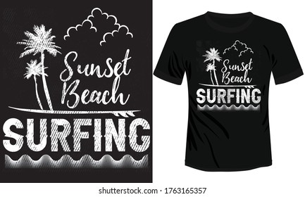 Sunset beach surfing t-shirt vector design, ready to print t-shirt vector illustration