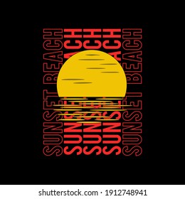 Sunset beach t shirt design. Summer Design background vector illustration