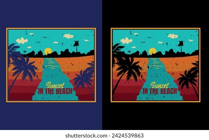 Sonnenuntergang im Strand T-Shirt Design.