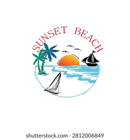 sunset beach template vector design art