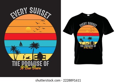 sunset beach t-shirt design print-ready, vector illustration of sunset beach
