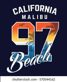 Sunset beach typography, t-shirt graphics, vectors, surf,