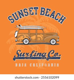 sunset beach vector illustration. typography design for t-shirt, poster and banner