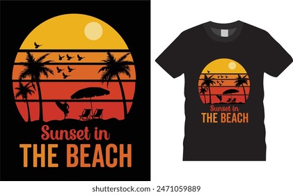 Sunset in the beach  ,vector t-shirt design,summer t shirt desing vector illustration for a beach party with palm trees and vacation concept retro ,summer  t shirt ready for benner,pod any print,item
