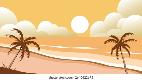 Sunset beach and wave landscape 