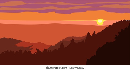 wallpapers Sunset Behind Mountains Drawing shutterstock