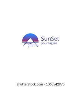 Sunset behind pyramid logo