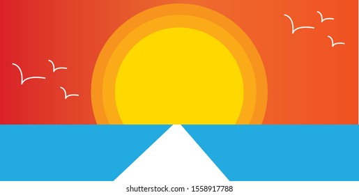 sunset with bird background blue  