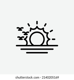  icono de atardecer y pájaro, icono de contorno del clima aislado en fondo gris claro, perfecto para sitio web, blog, logo, diseño gráfico, medios sociales, interfaz de usuario, aplicación móvil, ilustración vectorial