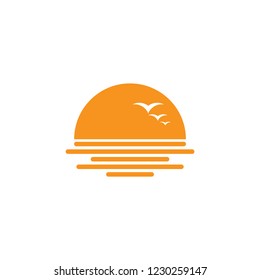 sunset bird sea stripes logo vector 