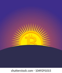 Sunset bitcoin. Fall of crypto currency. 