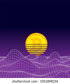 Sunset bitcoin. Fall of crypto currency. Currency quotes are falling. Beginning of Era of Oblivion cryptocurrency