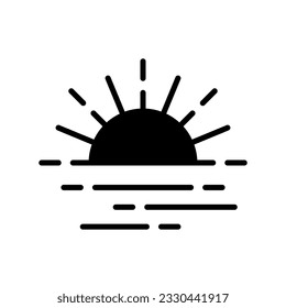 Sunset black icon. Vector glyph on white background. Best for mobile apps and web design.