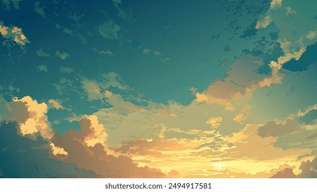 a sunset blue sky digital art , landscape , wallpaper