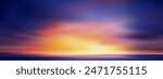 Sunset Blue,Purple Sky Background,Dramatic Sunrise with Cloud in Orange,Yellow Color in Summer,Vector Horizon Evening twilight dusk sky after sun dawn in Winter,Beautiful nature landscape by sea beach