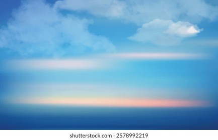 Sunset Blue,Purple Sky Background,Dramatic Sunrise with Cloud in Orange,Yellow Color in Summer,Vector Horizon Evening twilight dusk sky after sun dawn in Winter,Beautiful nature landscape by sea beach