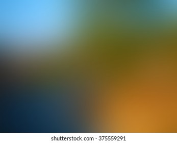 Sunset blurred background with blue, orange, green and turquoise spots texture, in vector
