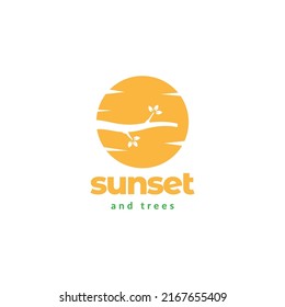 sunset with branch trees logo design vector graphic symbol icon illustration creative idea