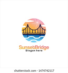 Sunset Bridge Logo Design, template, icon, simple, clasic - vector