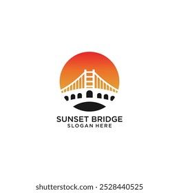 Sunset Bridge Logo Design, modelo, ícone, simples, clássico - vetor
