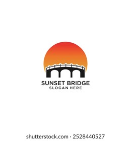 Sunset Bridge Logo Design, modelo, ícone, simples, clássico - vetor
