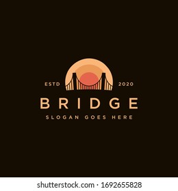 Sunset and bridge logo icon vector template on  black background