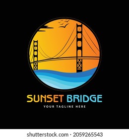 Sunset Bridge logo vector. Bridge logo template.