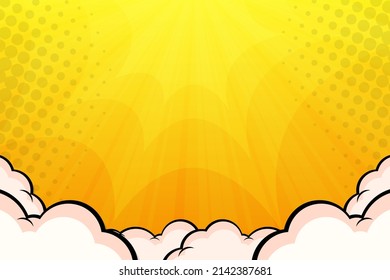 Sunset bright pop art comic background with halftone color and funny cloud vector