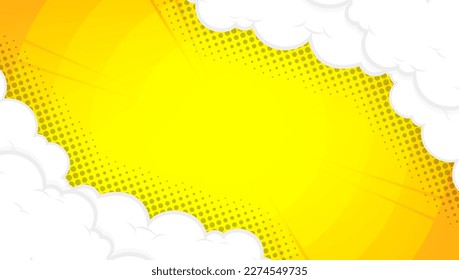 Sunset brillante fondo de comic pop art con color de media tonalidad y vector de nube divertida