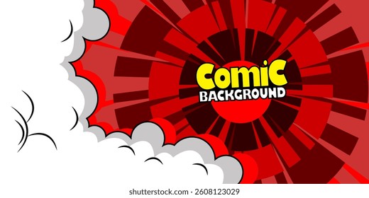 Sunset bright pop art comic background with halftone color and funny cloud vector