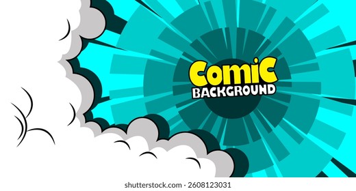 Sunset bright pop art comic background with halftone color and funny cloud vector
