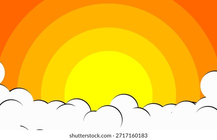 Fondo brillante del cómic del arte pop de la puesta del sol con el color del halftone y el Vector divertido de la nube