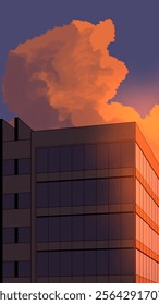 sunset building with beauty cloud