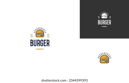 sunset burger logo, burger combine with sun logo design icon template