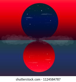 
sunset by the sea of ​​the planet blue red sun
