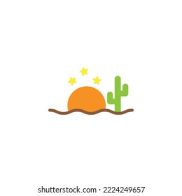 Sunset, cactus and stars simple icons