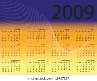 sunset calendar 2009