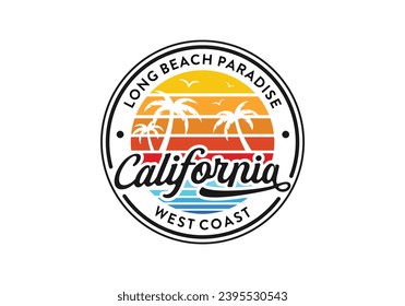 Sunset of california coastal beach logo design