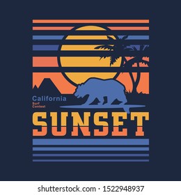 Sunset California typography, tee shirt graphics, vectors